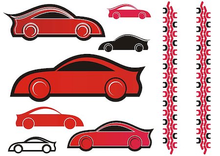 simsearch:400-08015019,k - Set of seven red and black sport cars icons with tire prints Stock Photo - Budget Royalty-Free & Subscription, Code: 400-07036512