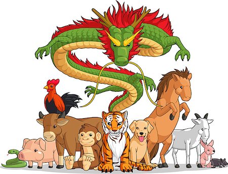 A vector set of all 12 chinese zodiac animals. Drawn in cartoon style, this vector is very good for design that needs animal or chinese zodiac element in cute, funny, colorful and cheerful style.    Available as a Vector in EPS8 format that can be scaled to any size without loss of quality. Elements could be separated for further editing, color could be easily changed. Stock Photo - Budget Royalty-Free & Subscription, Code: 400-07037410