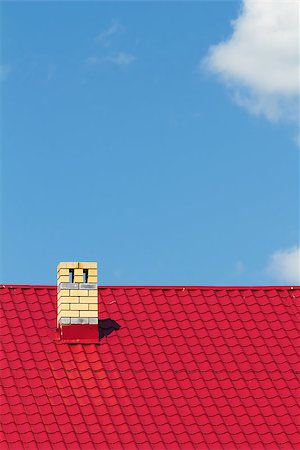 pzromashka (artist) - Red roof with chimney against the sky Stock Photo - Budget Royalty-Free & Subscription, Code: 400-07037530