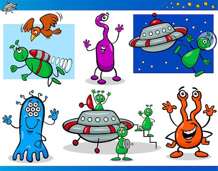 simsearch:400-07034082,k - Cartoon Illustrations Set of Fantasy Aliens or Martians Comic Mascot Characters Fotografie stock - Microstock e Abbonamento, Codice: 400-07037608