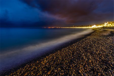 simsearch:400-06748044,k - Romantic Cote d'Azure Beach at Night, Nice, French Riviera, France Stock Photo - Budget Royalty-Free & Subscription, Code: 400-07038305