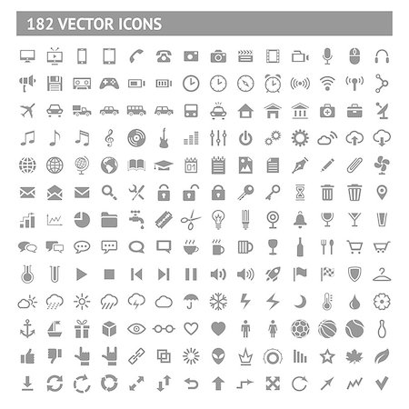 simsearch:400-08981162,k - 182 icons and pictograms set. EPS10 vector illustration. Photographie de stock - Aubaine LD & Abonnement, Code: 400-07038309
