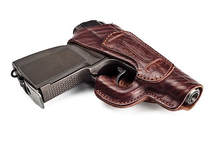 pistolenhalfter - vintage pistol in leather holster isolated on white Stockbilder - Microstock & Abonnement, Bildnummer: 400-07038334