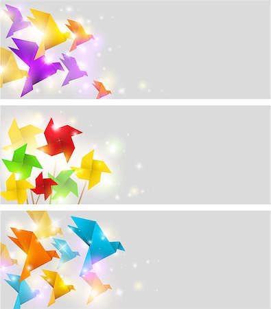 simsearch:400-06101480,k - Bright vector banners with origami birds Stock Photo - Budget Royalty-Free & Subscription, Code: 400-07038386