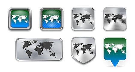 simsearch:400-06698166,k - Collection of World map on brushed metallic and glossy buttons. Vector illustration Stock Photo - Budget Royalty-Free & Subscription, Code: 400-07038396