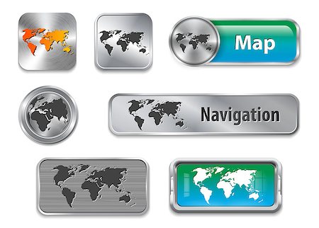 simsearch:400-05131090,k - Collection of World map on brushed metallic and glossy buttons. Vector illustration Stock Photo - Budget Royalty-Free & Subscription, Code: 400-07038397