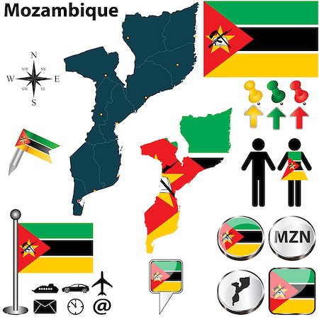 simsearch:400-07038542,k - Vector of Mozambique set with detailed country shape with region borders, flags and icons Foto de stock - Super Valor sin royalties y Suscripción, Código: 400-07038539