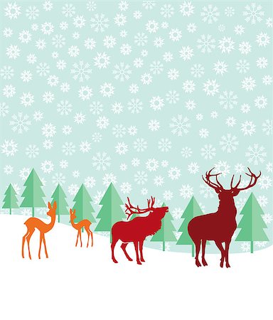 deer and hunter - Deer and fir trees in the snow Photographie de stock - Aubaine LD & Abonnement, Code: 400-07038544