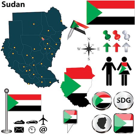 simsearch:400-07958099,k - Vector of Sudan set with detailed country shape with region borders, flags and icons Photographie de stock - Aubaine LD & Abonnement, Code: 400-07038540