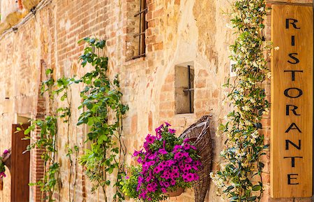 scenic dinner - Tuscany, Italy. Sightseeing of Italian Restaurant in traditional small village in Val Orcia Stock Photo - Budget Royalty-Free & Subscription, Code: 400-07038591