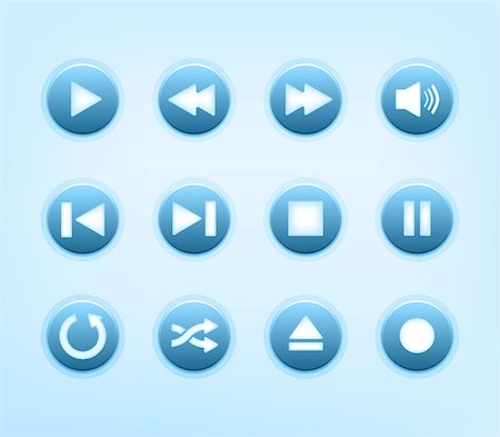 simsearch:400-05148042,k - Set of round blue audio player buttons Stock Photo - Budget Royalty-Free & Subscription, Code: 400-07038778