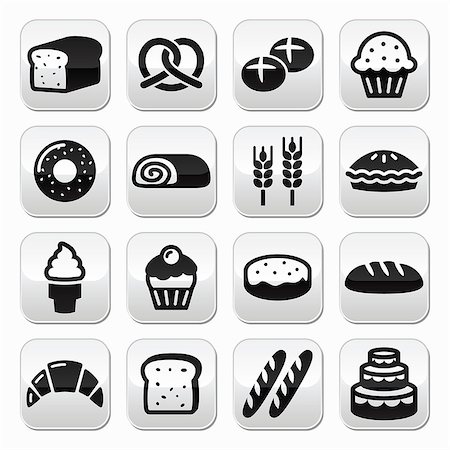 pastry bar - Vector grey square buttons set isolated on white - baking, food, restaurant concept Stock Photo - Budget Royalty-Free & Subscription, Code: 400-07038899