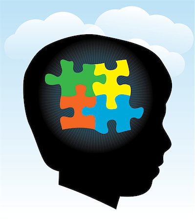 A silhouette of a child with symbolic autism puzzle pieces. EPS 10. Transparencies used. Stockbilder - Microstock & Abonnement, Bildnummer: 400-07038890