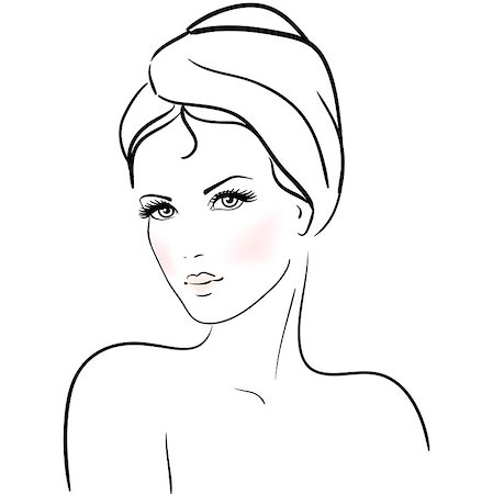 fashion face drawing - Beautiful young woman with towel Stock Photo - Budget Royalty-Free & Subscription, Code: 400-07039359