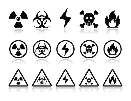risk of death vector - Vector warning black icons set isolated on white Stock Photo - Budget Royalty-Free & Subscription, Code: 400-07039467