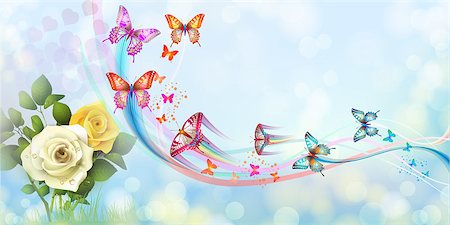 rose butterfly illustration - Background with roses and butterflies Stock Photo - Budget Royalty-Free & Subscription, Code: 400-07039534