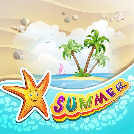 simsearch:400-07039613,k - Summer beach with palm trees and starfish Stock Photo - Budget Royalty-Free & Subscription, Code: 400-07039577