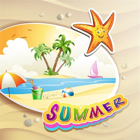 simsearch:400-07039613,k - Summer beach with palm trees and starfish Stock Photo - Budget Royalty-Free & Subscription, Code: 400-07039570