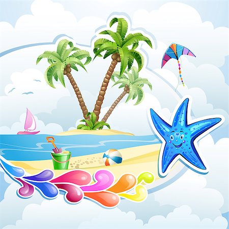 simsearch:400-07039613,k - Summer beach with palm trees and starfish Stock Photo - Budget Royalty-Free & Subscription, Code: 400-07039589