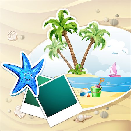 simsearch:400-07039613,k - Summer beach with palm trees and starfish Stock Photo - Budget Royalty-Free & Subscription, Code: 400-07039591