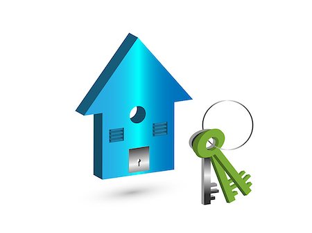 simsearch:400-05038040,k - Vector illustration - The Concept of Own a house with beautiful blue color 3d image of toy house shown with a key set Photographie de stock - Aubaine LD & Abonnement, Code: 400-07039637