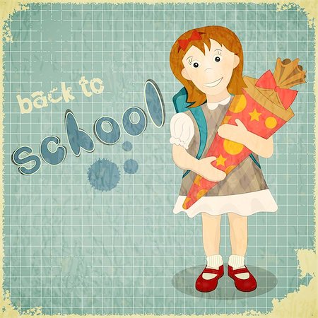 school cone - Back to School Vintage Card in Austria and German Tradition - Girl holds School Cone, Sugar Bag. Retro Style. Vector Illustration. Stock Photo - Budget Royalty-Free & Subscription, Code: 400-07039672