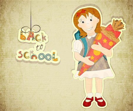 school cone - Back to School Vintage Card in Austria and German Tradition - Girl holds School Cone. Retro Style. Vector Illustration. Stock Photo - Budget Royalty-Free & Subscription, Code: 400-07039673