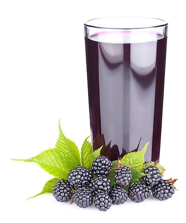 simsearch:400-04167332,k - ripe blackberry with green leaves and fresh juice in glass isolated on white background Stock Photo - Budget Royalty-Free & Subscription, Code: 400-07039913