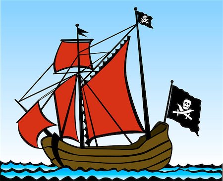 Two masted pirate ship. Vector illustration Stock Photo - Budget Royalty-Free & Subscription, Code: 400-07032281