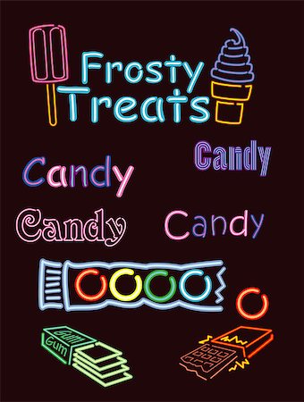 An assortment of product sign sets you may find at a snack bar in a neon lights theme. Images are interchangeable. More sets available in this series.   EPS10 graphic is scalable to any size. Stock Photo - Budget Royalty-Free & Subscription, Code: 400-07032354