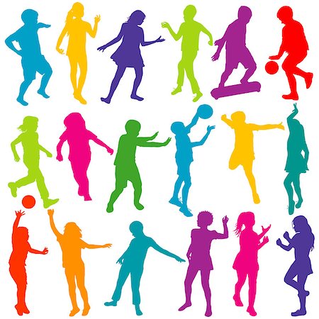simsearch:400-04215852,k - Colored children playing silhouettes set Stock Photo - Budget Royalty-Free & Subscription, Code: 400-07032390
