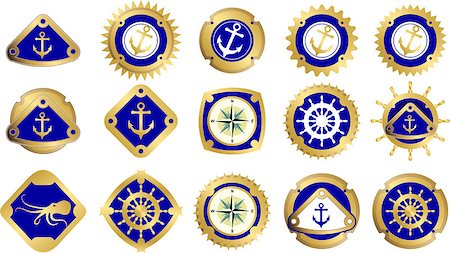 Marine signs with pictograms depicting nautical theme anchors the wind rose compass wheel Stock Photo - Budget Royalty-Free & Subscription, Code: 400-07032582