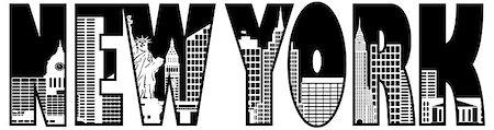 New York City Skyline Text Outline Silhouette Black and White Illustration Stock Photo - Budget Royalty-Free & Subscription, Code: 400-07032628