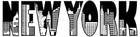 simsearch:400-07104696,k - New York City Skyline Text Outline Silhouette Black and White Illustration Foto de stock - Super Valor sin royalties y Suscripción, Código: 400-07032628