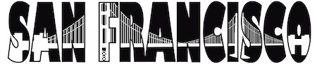 simsearch:400-06093657,k - San Francisco California Golden Gate Bridge Text Outline Black and White Illustration Stock Photo - Budget Royalty-Free & Subscription, Code: 400-07032655