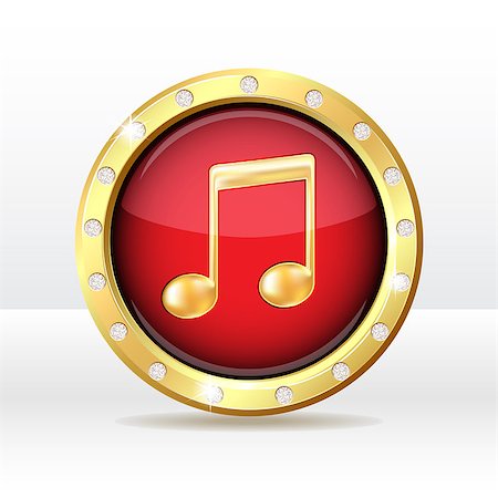 Gold button with musical note sign. Music icon. Vector illustration Stock Photo - Budget Royalty-Free & Subscription, Code: 400-07032719