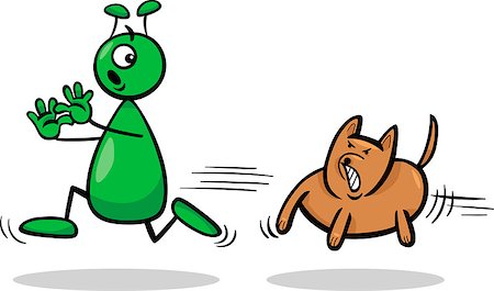 simsearch:400-07034082,k - Cartoon Illustration of Funny Alien or Martian Comic Character Running Away form Dog Fotografie stock - Microstock e Abbonamento, Codice: 400-07033104