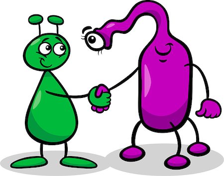 simsearch:400-07034082,k - Cartoon Illustration of Two Funny Aliens or Martians Comic Characters Shaking Hands Fotografie stock - Microstock e Abbonamento, Codice: 400-07033108