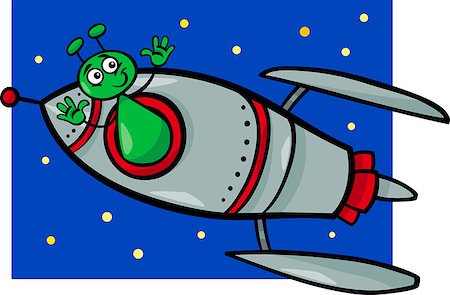 simsearch:400-07034082,k - Cartoon Illustration of Funny Alien or Martian Comic Character in thr Rocket or Spaceship Fotografie stock - Microstock e Abbonamento, Codice: 400-07033102