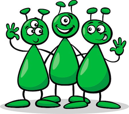 simsearch:400-07034082,k - Cartoon Illustration of Three Funny Aliens or Martians Comic Characters Fotografie stock - Microstock e Abbonamento, Codice: 400-07033119