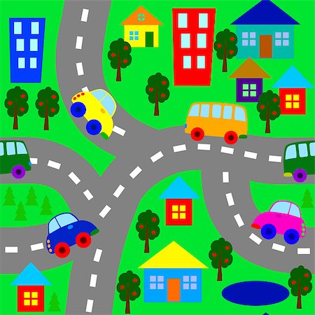 background with cars, houses and trees Stock Photo - Budget Royalty-Free & Subscription, Code: 400-07033295