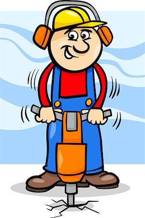 simsearch:400-07053939,k - Cartoon Illustration of Man Worker or Workman with Pneumatic Hammer Photographie de stock - Aubaine LD & Abonnement, Code: 400-07033434