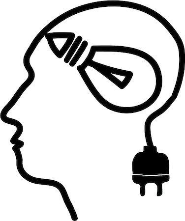 Head with bulb symbol and plug, simple vector illustration Stock Photo - Budget Royalty-Free & Subscription, Code: 400-07033676
