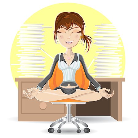 escova (artist) - Woman Meditation At The Office Calming Down In Busy Environment Stock Photo - Budget Royalty-Free & Subscription, Code: 400-07033842