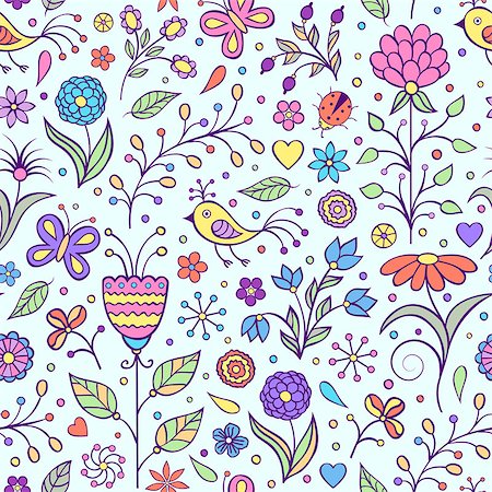 simsearch:400-07053049,k - Vector illustration of seamless pattern with abstract flowers.Floral background Foto de stock - Royalty-Free Super Valor e Assinatura, Número: 400-07033907
