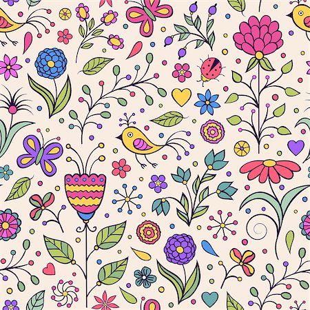 simsearch:400-07062285,k - Vector illustration of seamless pattern with abstract flowers.Floral background Foto de stock - Royalty-Free Super Valor e Assinatura, Número: 400-07033908