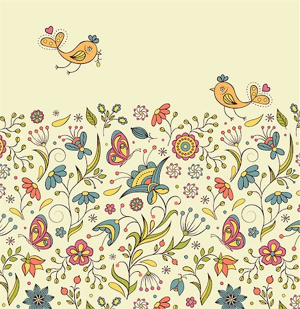 simsearch:400-07035440,k - Vector illustration of  pattern with abstract flowers and  birds.Floral background Stockbilder - Microstock & Abonnement, Bildnummer: 400-07033900