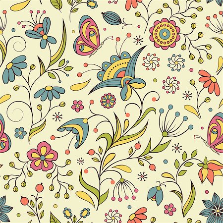 simsearch:400-07035440,k - Vector illustration of seamless pattern with abstract flowers.Floral background Stockbilder - Microstock & Abonnement, Bildnummer: 400-07033902