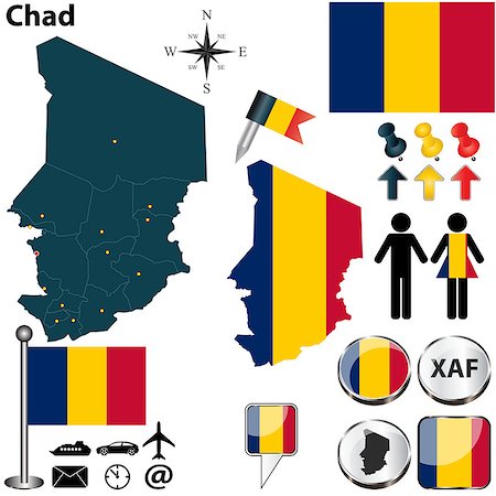 simsearch:400-07044219,k - Vector of Chad set with detailed country shape with region borders, flags and icons Photographie de stock - Aubaine LD & Abonnement, Code: 400-07044214