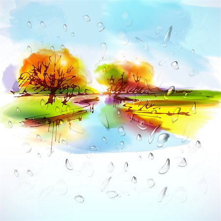 Autumn landscape with rain drops.The illustration contains transparency and effects. EPS10 Stock Photo - Budget Royalty-Free & Subscription, Code: 400-07044355